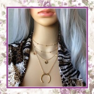 🌺 DOUBLE HORN LAYER NECKLACE CRESCENT MOON BOHO